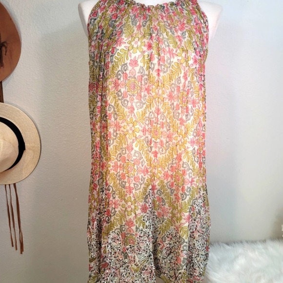 RINA DHAKA ANTHROPOLOGIE SILK EMBROIDERED & BEADED SLEEVELESS GATHERED DRESS XS - Picture 9 of 10